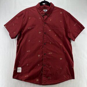 Neff Shirt Mens Size L Embroidered Button Down Short Sleeve Cotton Maroon